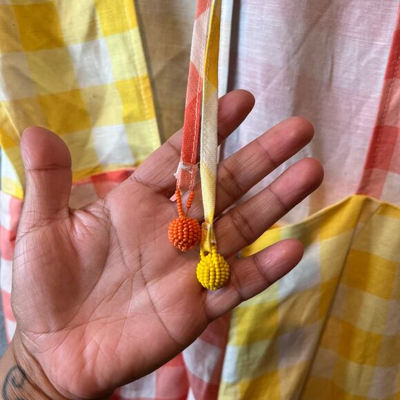 Farm Rio Colorblock Gingham Contrast Romper Size Small Linen Blend Yellow Orange - Picture 7 of 7